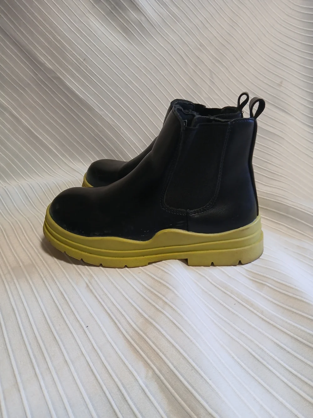 Black Chelsea Boots with Yellow Platform Sole